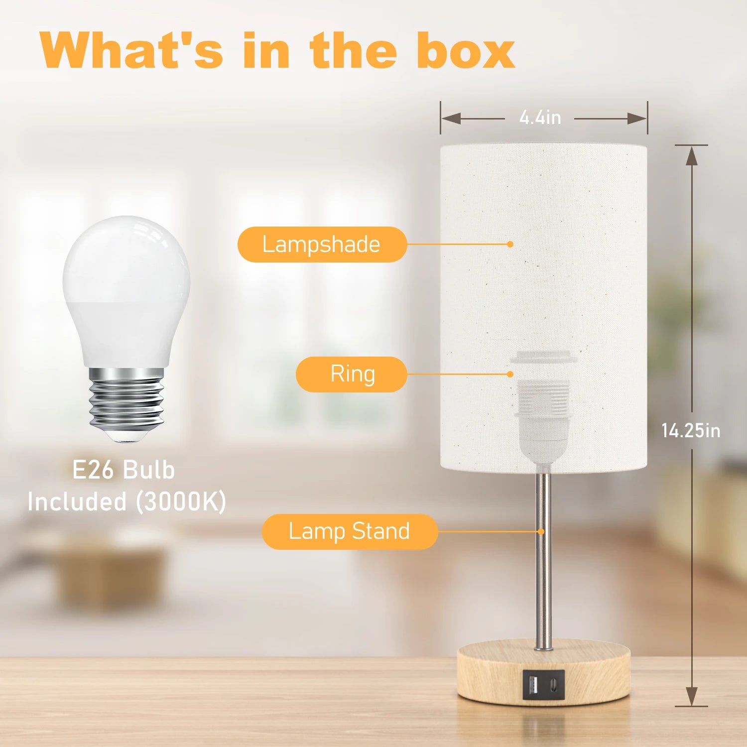 2 Pack 14 Inch Small Table Lamp for Bedroom, 3 Way Dimmable, Touch Control, Dual Charging Ports, 3000K Soft Warm (2 LED Bulb)