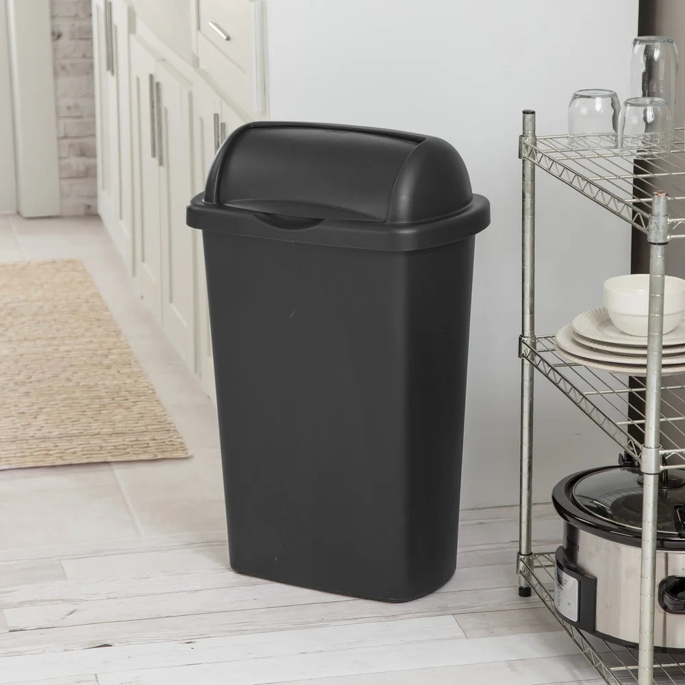 13 Gal Roll Top Wastebasket Plastic Easy Clean Kitchen Trash Can Indoor Use Durable Large Capacity Garbage Bin