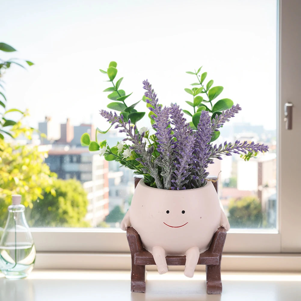 Swing Smile Face Planter Resin Smiling Face Flower Pot Creative Smile Face Flower Container for Indoor Outdoor Plant