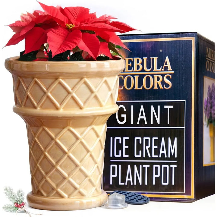 Fun and Unique Giant Ice Cream Cone Planter and Vase Quirky Large Ceramic 12 Tall Indoor Outdoor Vase for Plant Lovers Perfect