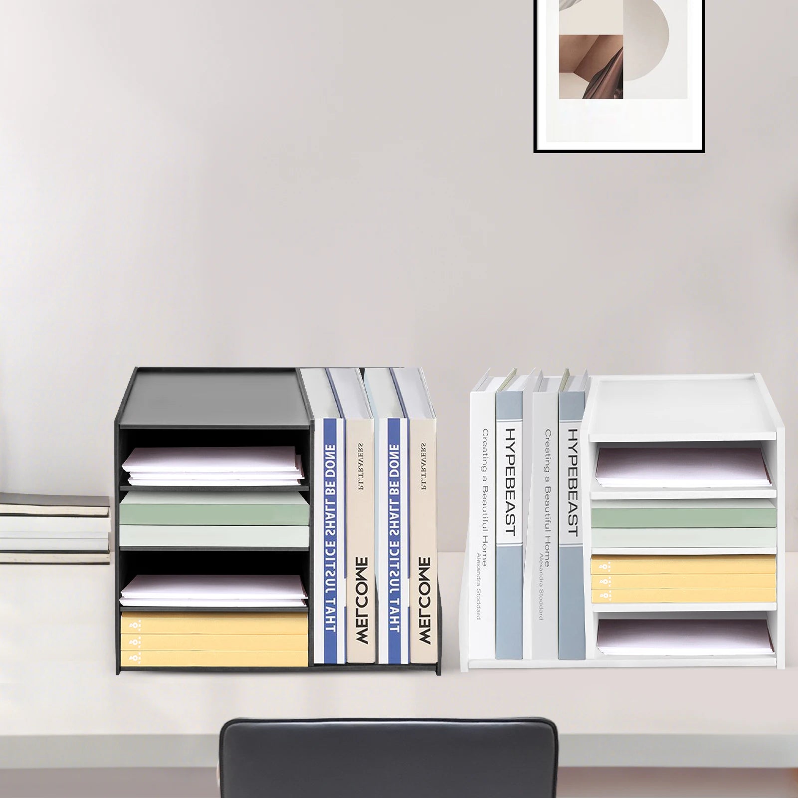 PVC Desktop File Organizer with 4 Compartments, Stable Structure for Efficient Office Desk Organization