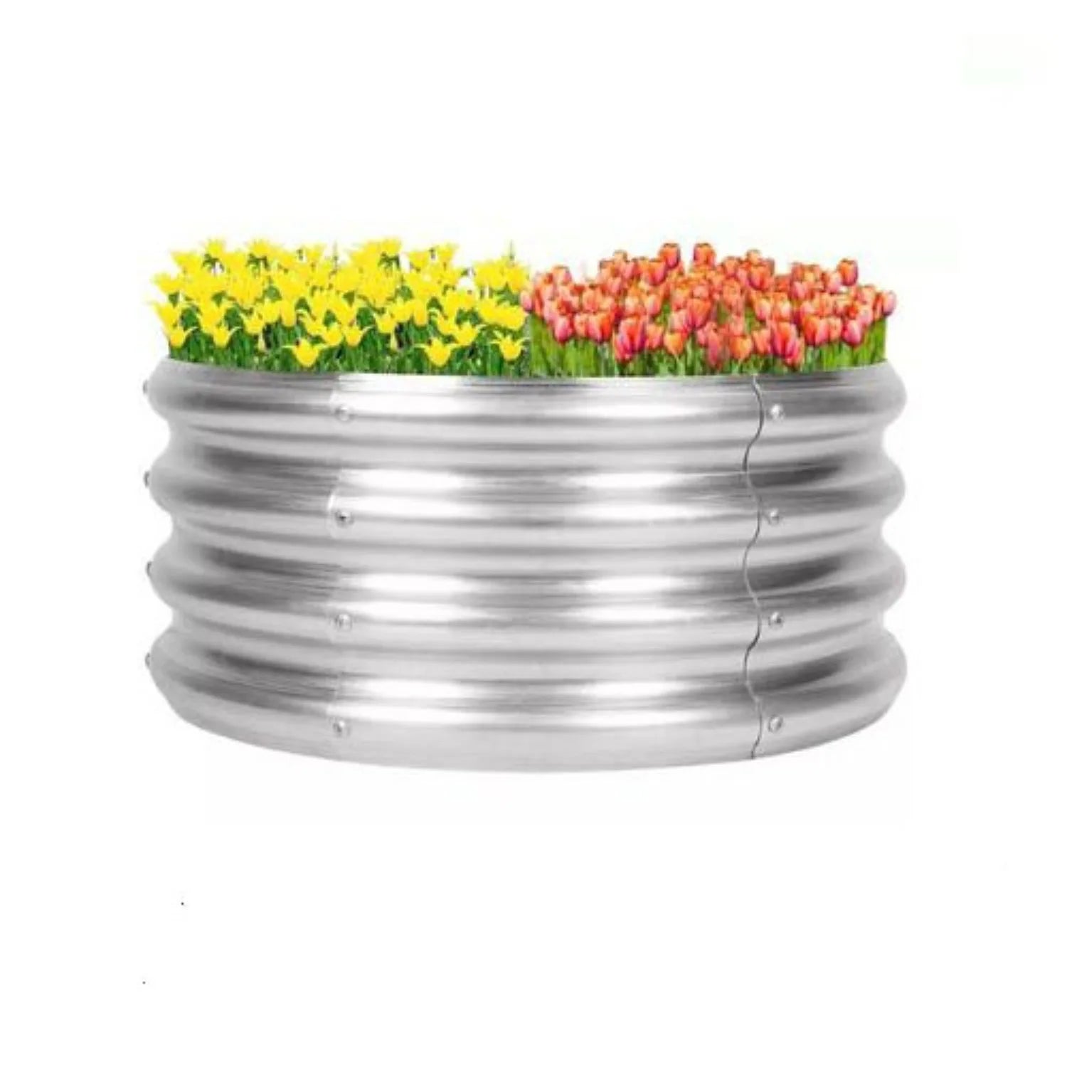 Galvanized Metal Raised Garden Bed Kit | Round Outdoor Planter for Vegetables & Herbs Gardening