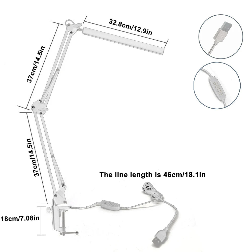 Single-Head LED Folding Metal Desk Lamp 3 Colors Adjustable 10 Brightness Levels Flexible Rotating Lamp Head for Home Reading PC