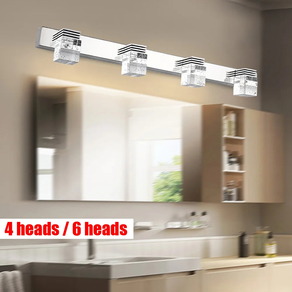 12W 4 Heads Sliver Stainless Steel LED Mirror Front Light, Modern Bedside Wall Lamp for Living Room, Bathroom, Reading Room