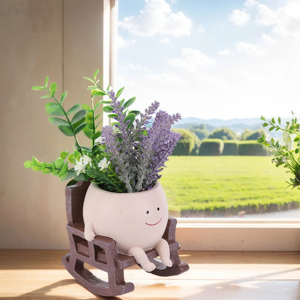 Swing Smile Face Planter Resin Smiling Face Flower Pot Creative Smile Face Flower Container for Indoor Outdoor Plant
