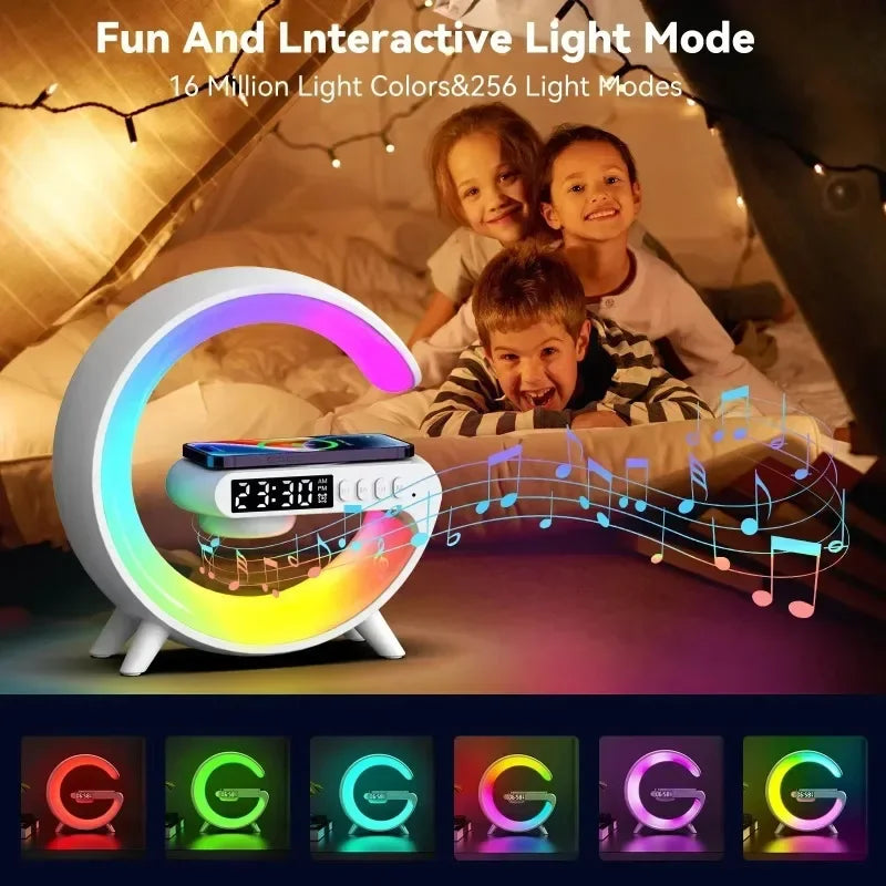 Christmas Gift 5.9" Fast Wireless Charger Desktop Stand Bluetooth Speaker TF Clock RGB Atmosphere Light Lamp For iPhone Samsung