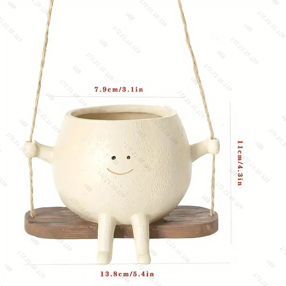 Swing Smile Face Planter Resin Smiling Face Flower Pot Creative Smile Face Flower Container for Indoor Outdoor Plant