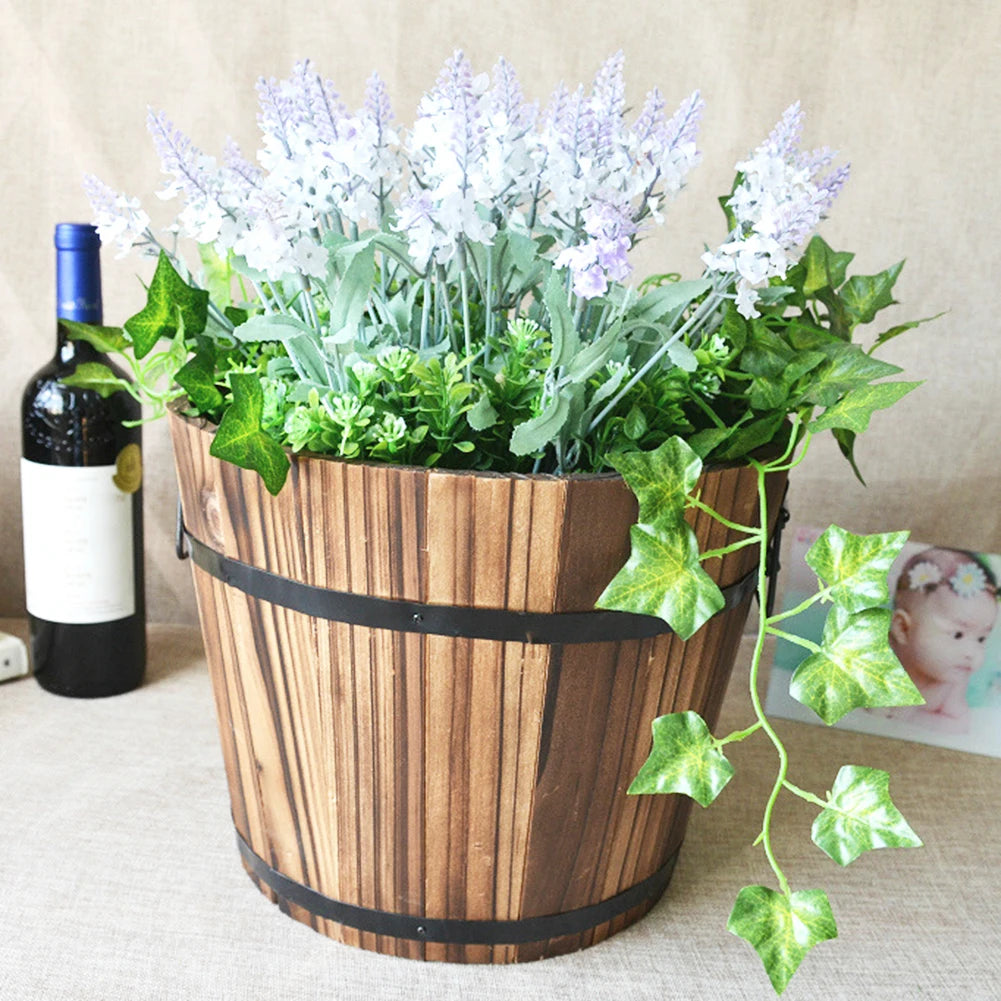1Pc Rustic Succulent Planter Wooden Barrel Empty Flower Pot Container Durable S/M/L Flower Pot Garden Decor