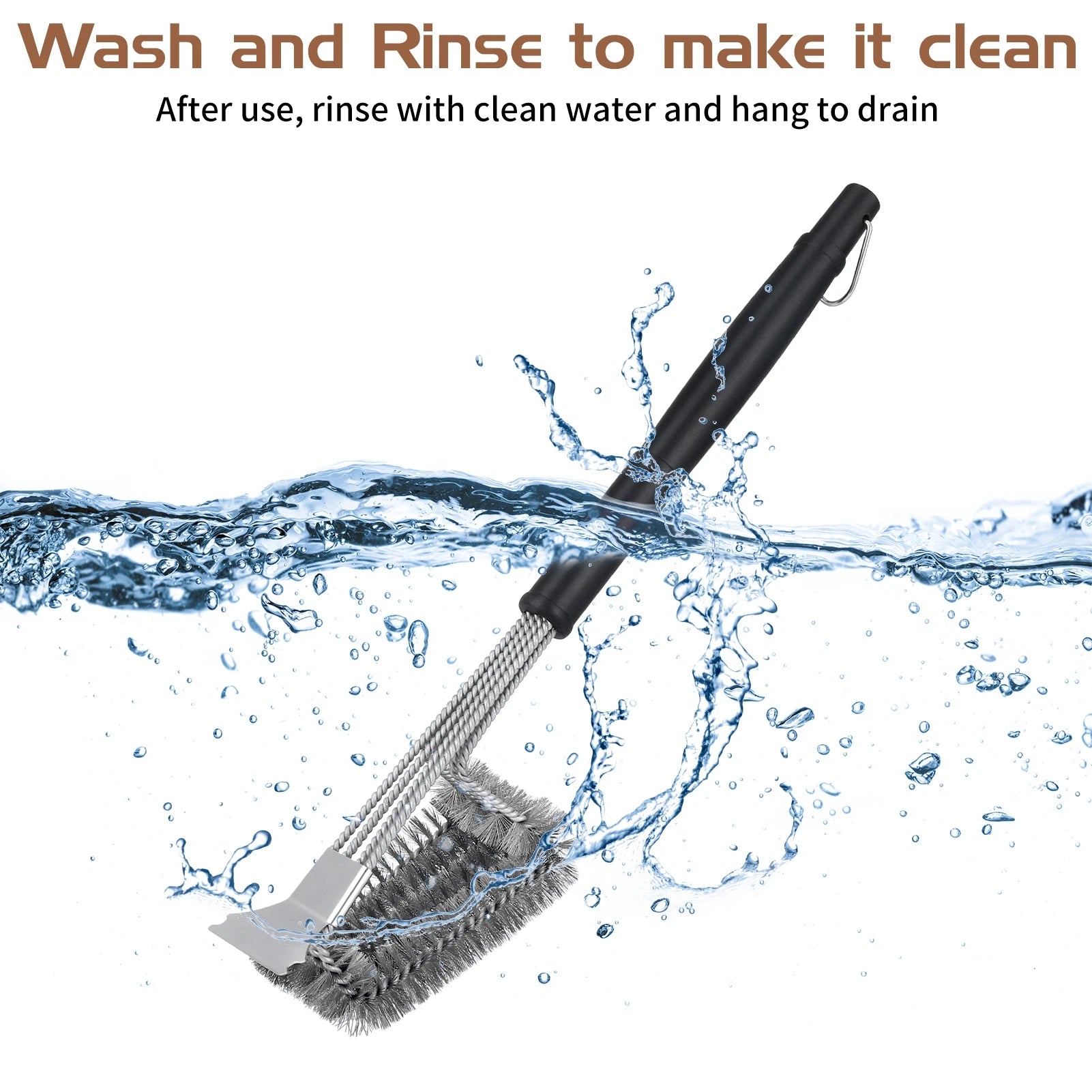 Stainless Steel Grill Brush with Scraper, 19 in Grill Brush for Outdoor Grill, BBQ Brush for Grill Cleaning, Kitchen Accessories