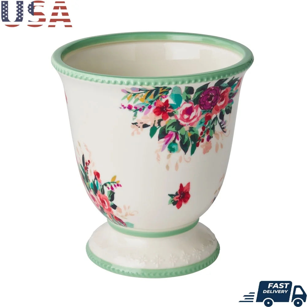 Handmade Ceramic Urn Planter 9 Inch Indoor Flower Pot Round Succulent Container Natural Accent Home Decor