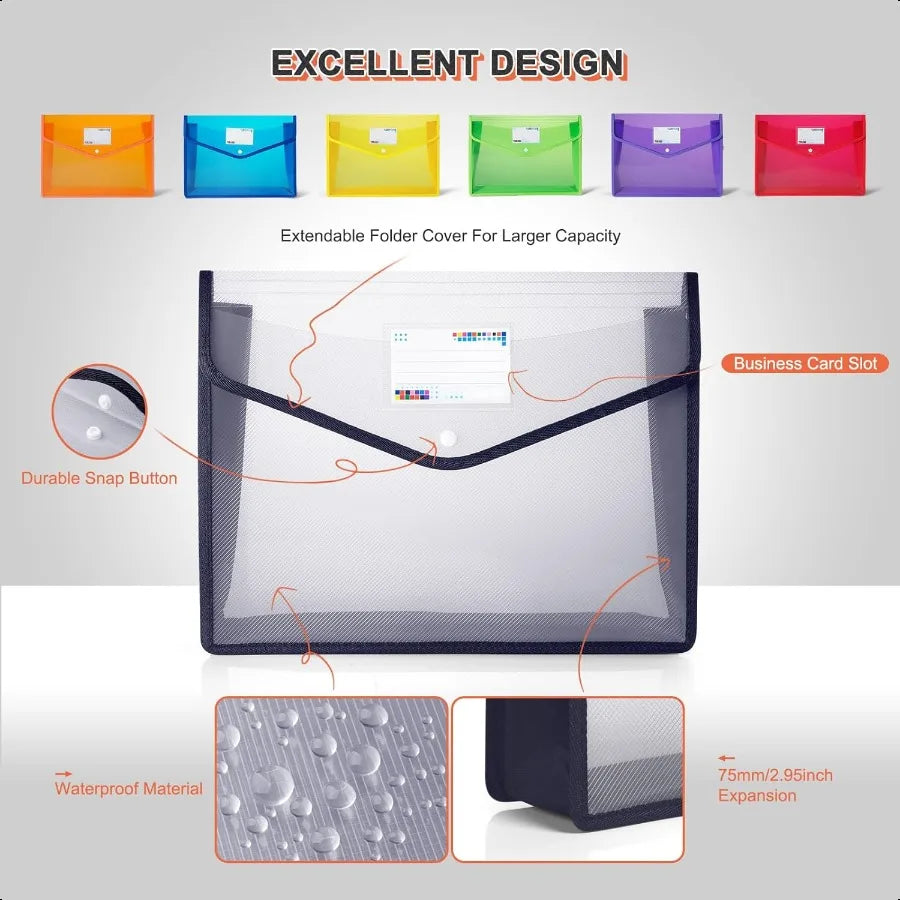 Plastic File Folders Waterproof Transparent Expandable File Organiser Portable Large Capacity A4B4 File Wallet for Office Busin