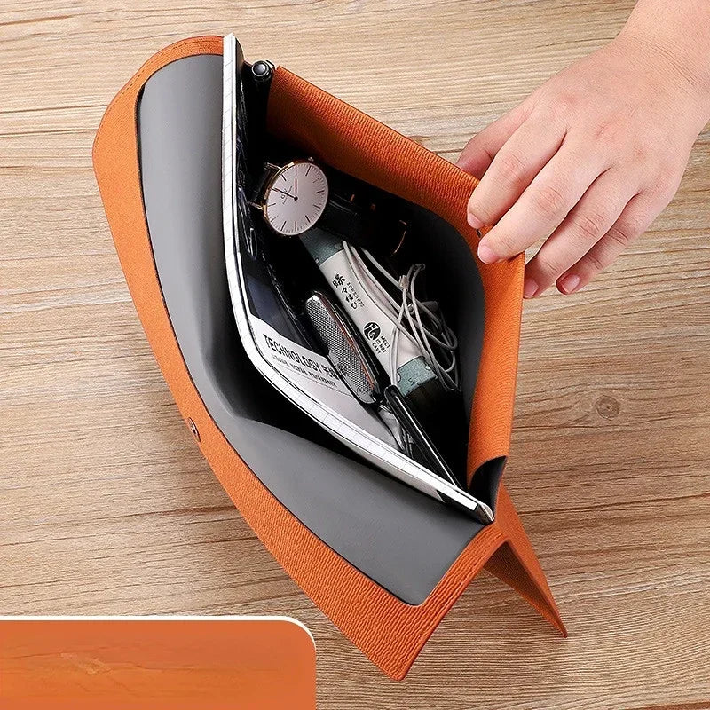 A4 Leather File Folder Large Capacity Document Bag Business Briefcase Magnetic Button Waterproof Laptop Cases Office Organizer