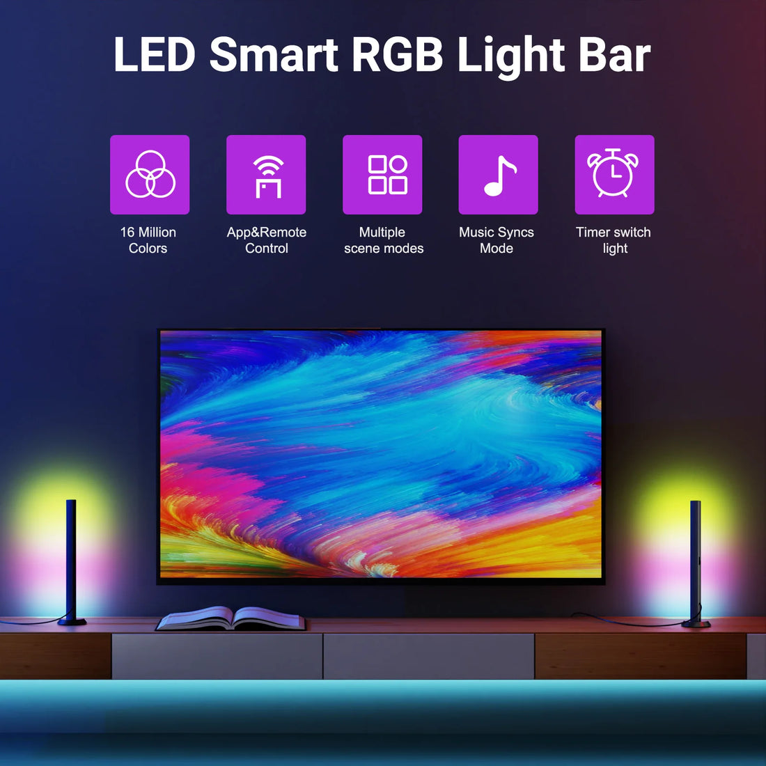 Smart LED Light Bars, RGB+IC TV Backlight with Music Sync, Bl LED Table Desk Light Bar, Game Lights with Scene Modes, Ambient Li