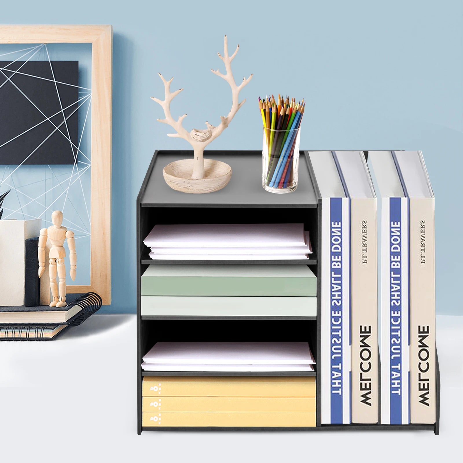 File Holder Organizer 4+2 Tier, Pvc Document Mail Sorter for Office Home School, Holds Files Books Envelopes