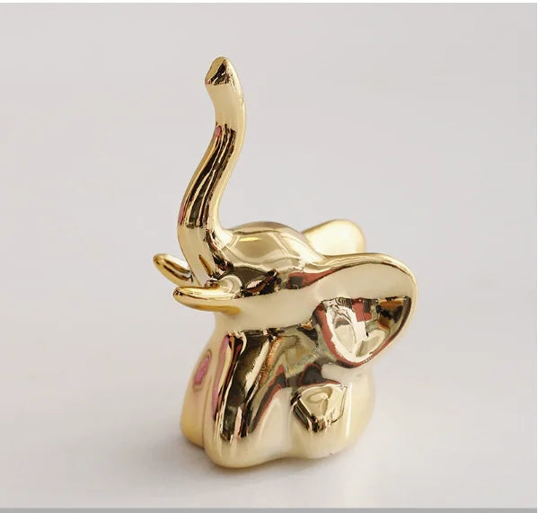 Home Decor Elephant Statues,1 Pair, Small Decorative Accents for Shelves, Livingroom and Bedroom, Gold and White