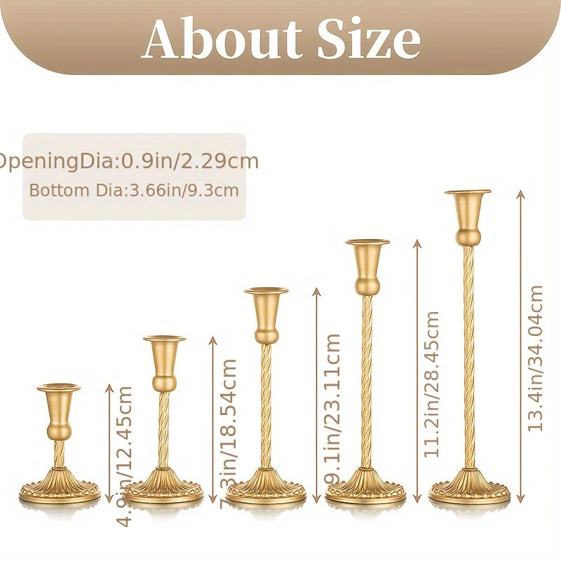 Gold Candlestick Holders Set Of 5, Wedding Birthday Candlelight Dinner Table Centerpiece, Halloween And Christmas Decorations