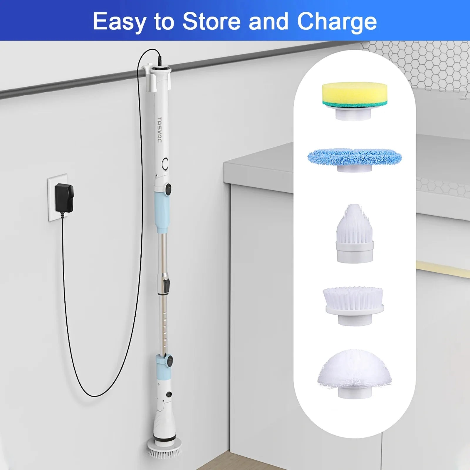 Electric Spin Scrubber Cordless Cleaner Brush with 5 Replaceable Brush Heads 450RPM Bathroom Scrubber for Cleaning  Bathtub Tile
