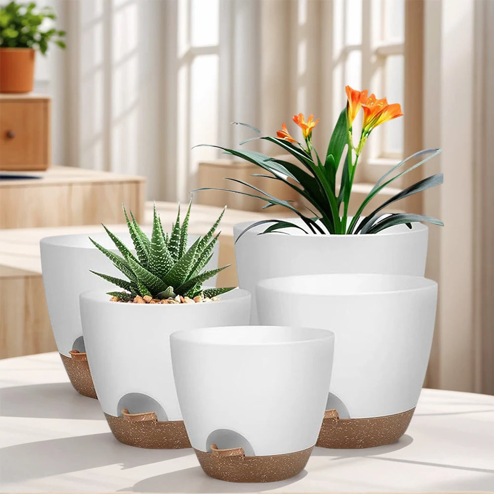 5Pcs Self Watering Planters with Drainage Hole Convenient Plant Pots Lightweight Large Flower Pot for Indoor Outdoor Plants