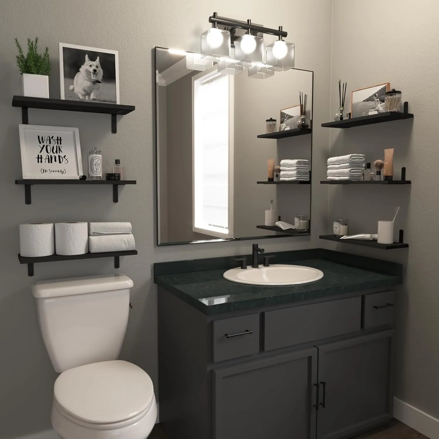 Floating Shelves, 8 Sets Wall Shelves, Wooden Floating Shelves for Bedroom Wall Décor, Wall Mounted Floating Bathroom Shelf