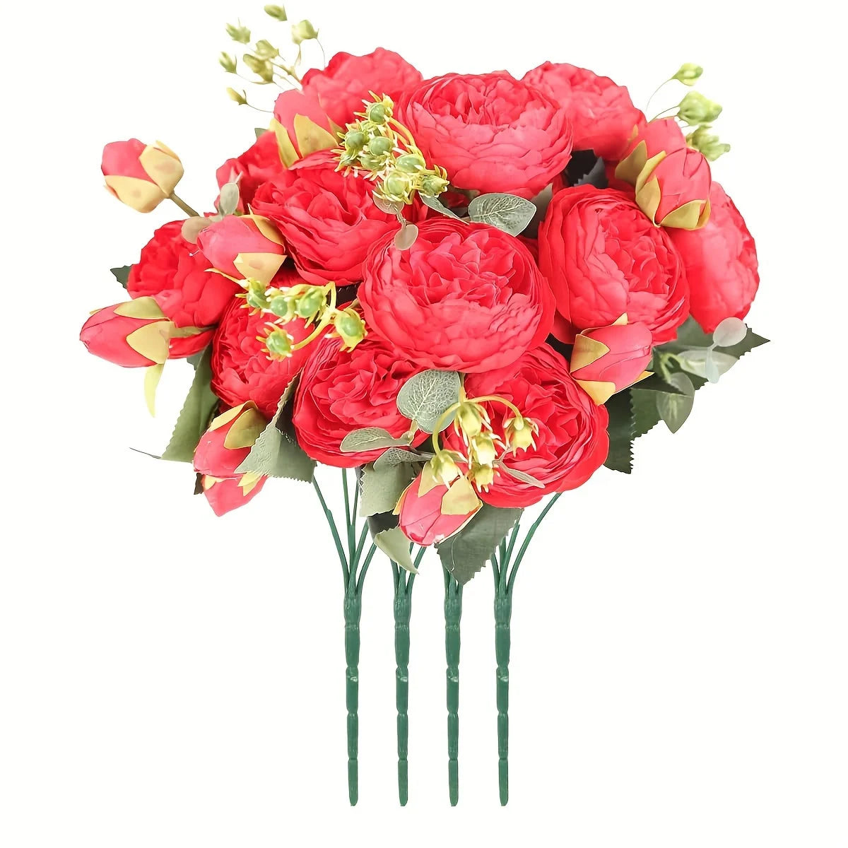 4 Bundles Peonies Artificial Flowers, 13.4in Silk Fake Flowers Bouquets for Home Wedding Decoration Table Centerpiece