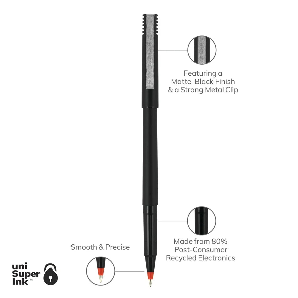 Micro Point Rollerball Pens 0.5mm Red Ink 12ct Smooth Writing Eco-Friendly Water Fade Fraud Protection Office School Journal