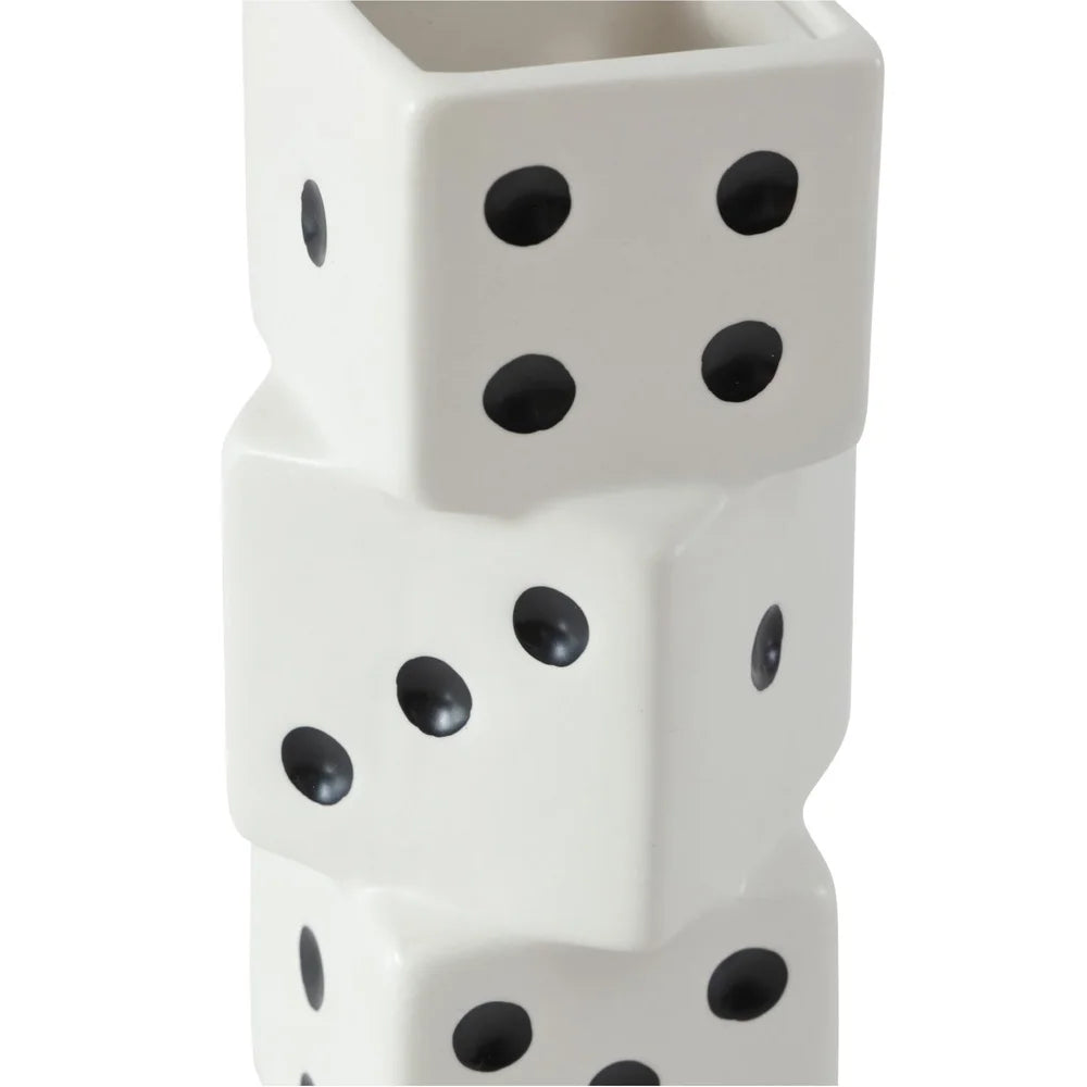 Unique Ceramic Dice Vase Decorative Accent Desk Shelf Indoor Display Fun Home Decor 8.75 Inches Height
