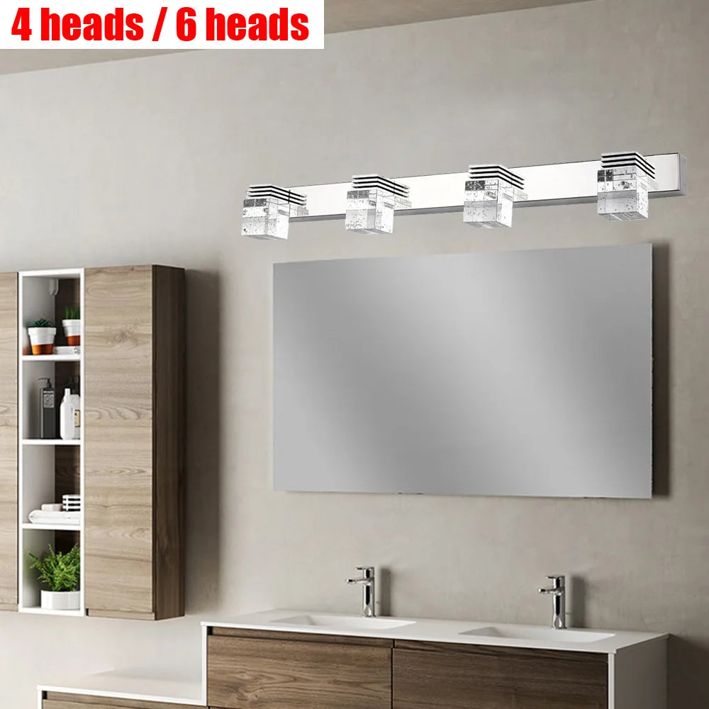 12W 4 Heads Sliver Stainless Steel LED Mirror Front Light, Modern Bedside Wall Lamp for Living Room, Bathroom, Reading Room