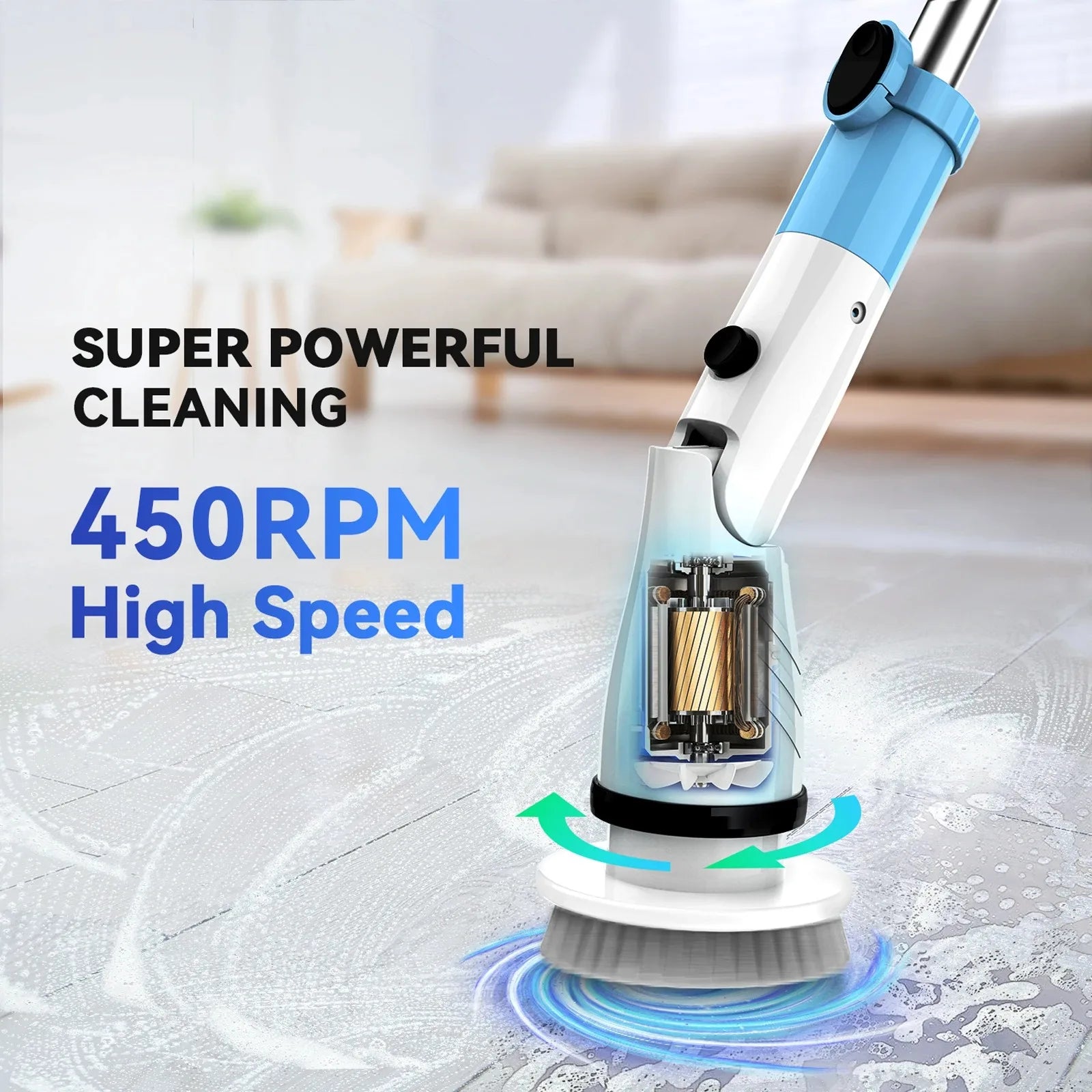 Electric Spin Scrubber Cordless Cleaner Brush with 5 Replaceable Brush Heads 450RPM Bathroom Scrubber for Cleaning  Bathtub Tile