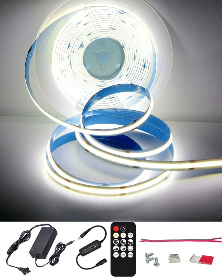 ETL Listed 50ft/15m COB LED Strip Lights 3000K/4000K/6500K White with RF Remote for Bedroom Cabinet Wall(Power supply included)
