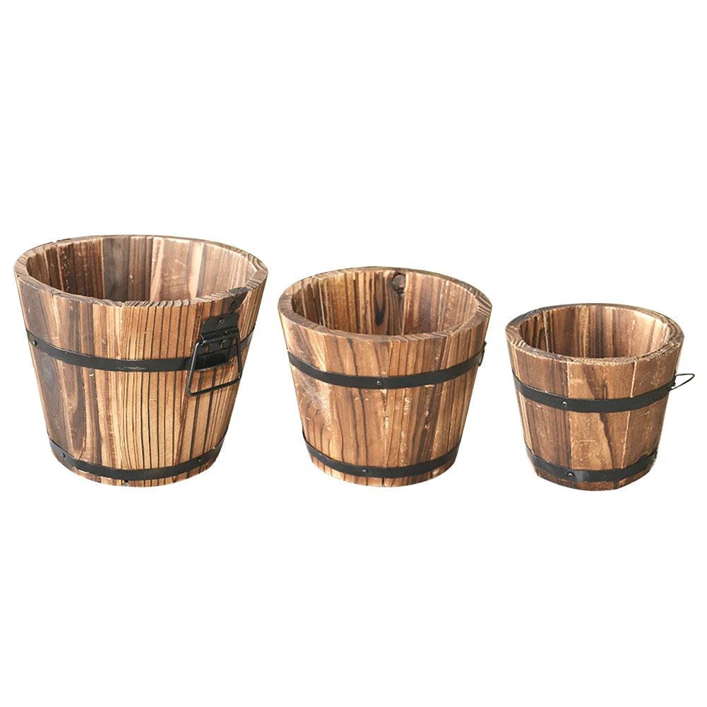 1Pc Rustic Succulent Planter Wooden Barrel Empty Flower Pot Container Durable S/M/L Flower Pot Garden Decor