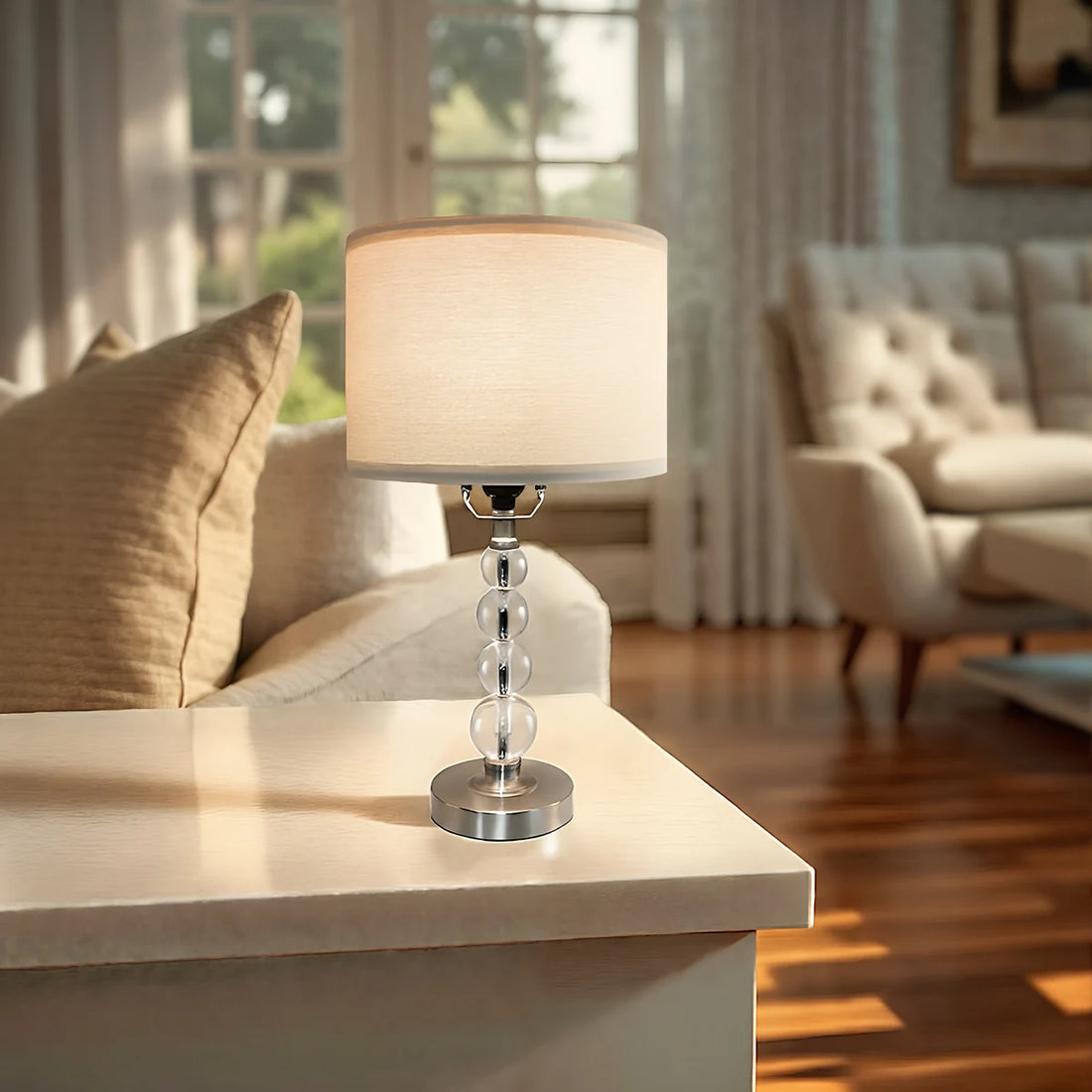 Modern Desk Lamp Set of Two - E26 Socket with Lamp Cap - Linen-Colored Lampshade - Suitable for Living Room, Bedroom and Bedside