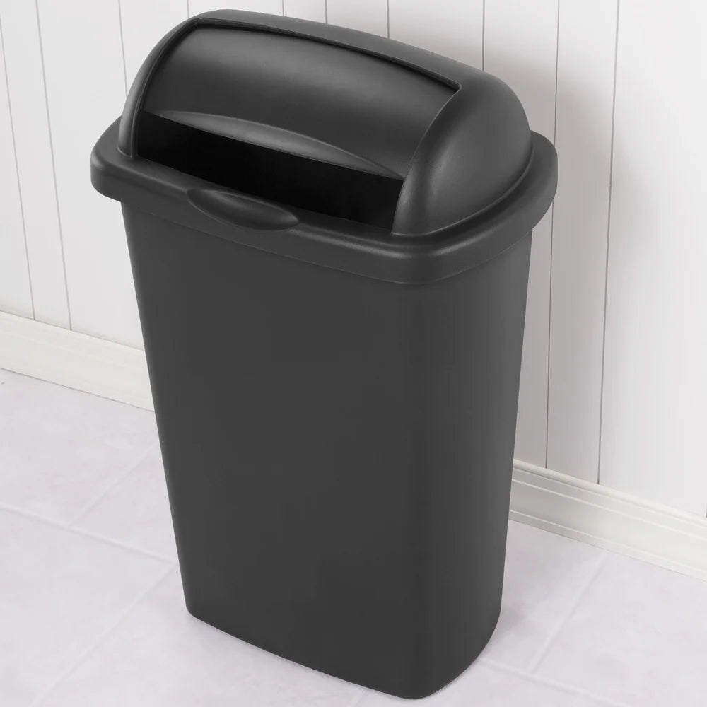 13 Gal Roll Top Wastebasket Plastic Easy Clean Kitchen Trash Can Indoor Use Durable Large Capacity Garbage Bin