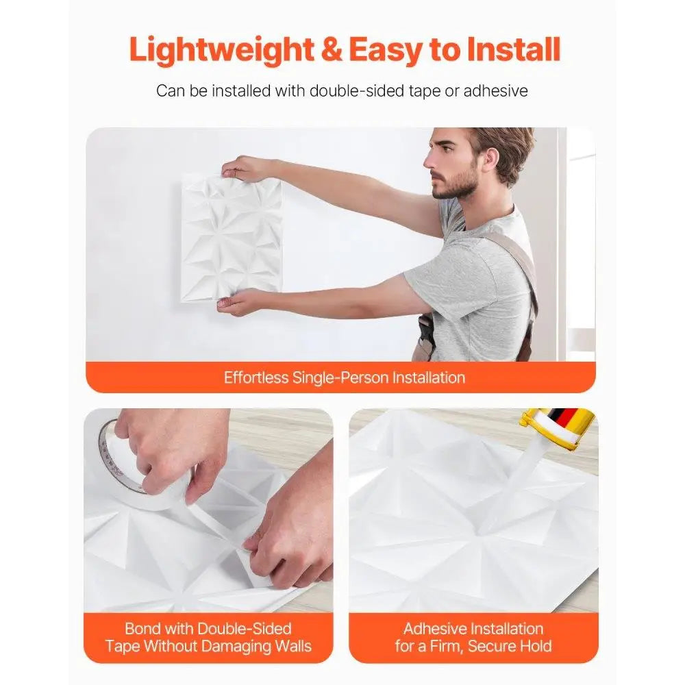3D Wall Panels 33-Pack 11.81x11.81 inch PVC 32 Sq Ft Coverage Matte White