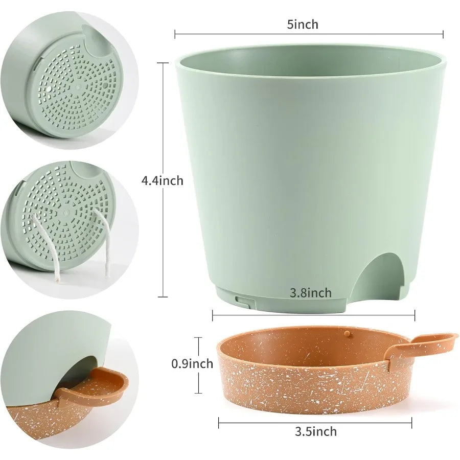 Plant Pots 6 PCS 5 inch Self Watering Planters High Drainage Flowers Pot for Indoor Outdoor Plants with Reservoir Tray and Wate