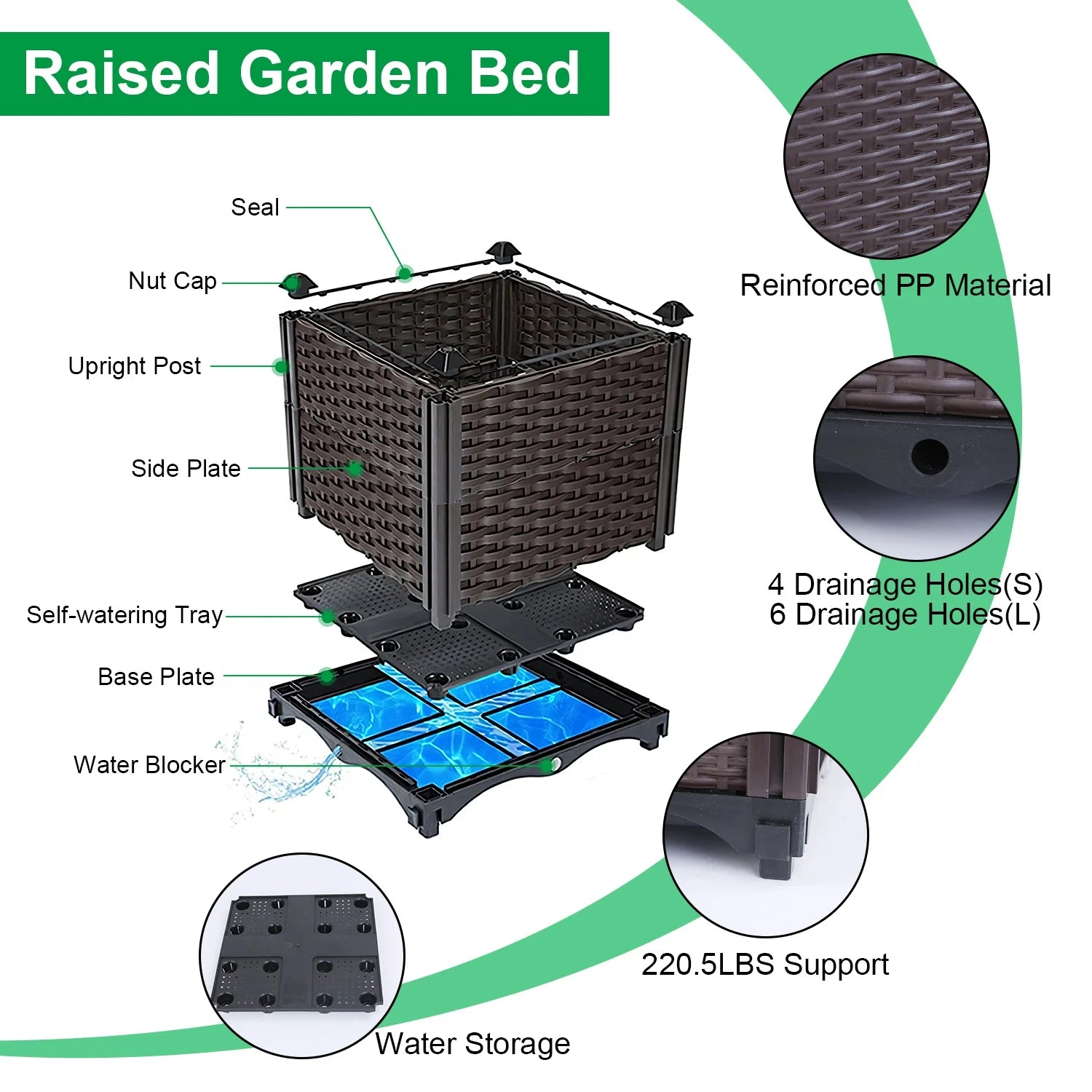 Raised Garden Bed Planter for Outdoor Plants Plastic Planters Box Elevated Garden Boxes Plant Pots of Garden Patio Balcony Deck