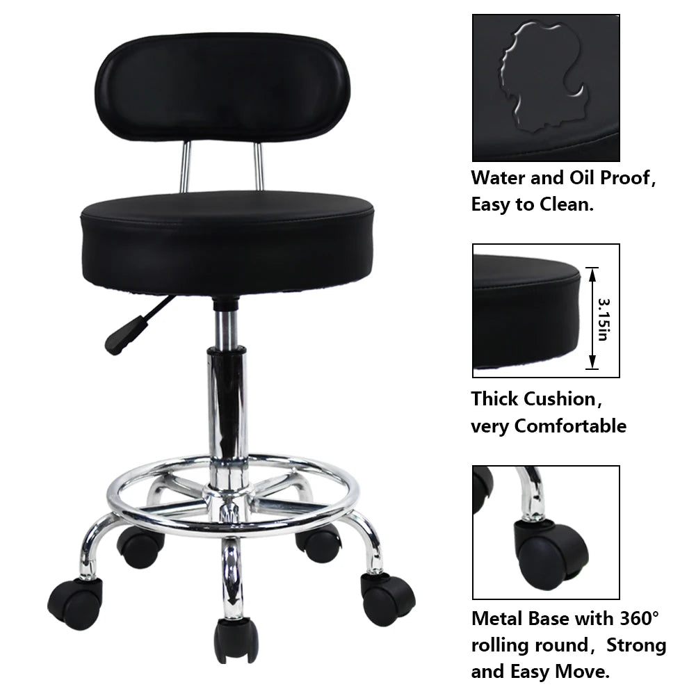 KKTONER PU Leather Rolling Stool Mid-Back with Footrest Height Adjustable Office Computer Home Drafting Swivel Task Chair