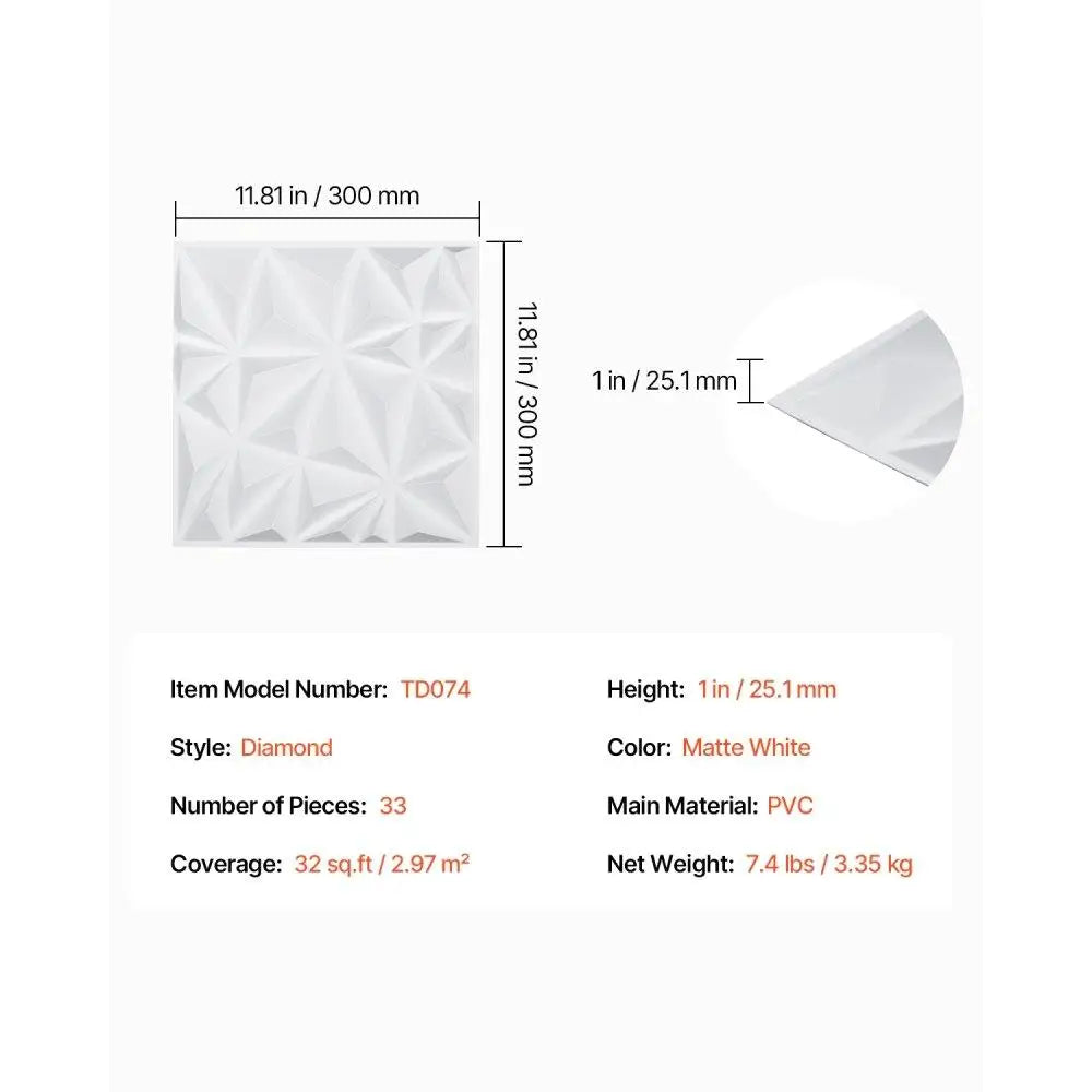 3D Wall Panels 33-Pack 11.81x11.81 inch PVC 32 Sq Ft Coverage Matte White