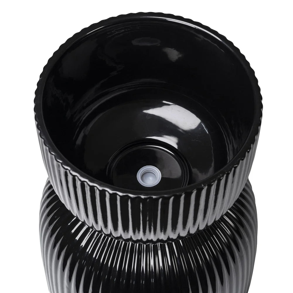 Black Ceramic Fulted Planter 10 Inch Round Flower Pot with Drainage Small Houseplants Indoor Outdoor Gardening