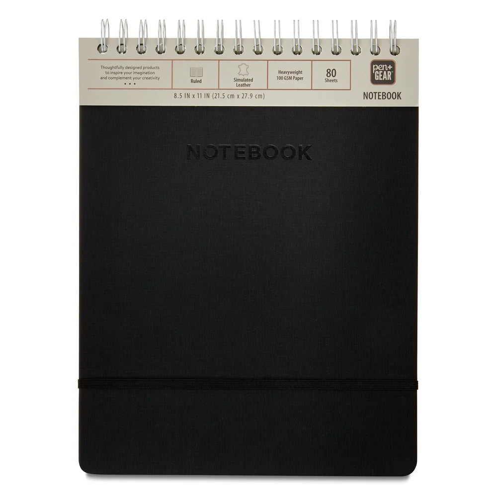 Compact Top Spiral Leather Notebook 8.5x11 80 Ruled Sheets 160 Pages Durable Heavyweight Paper Ideal Office School Use