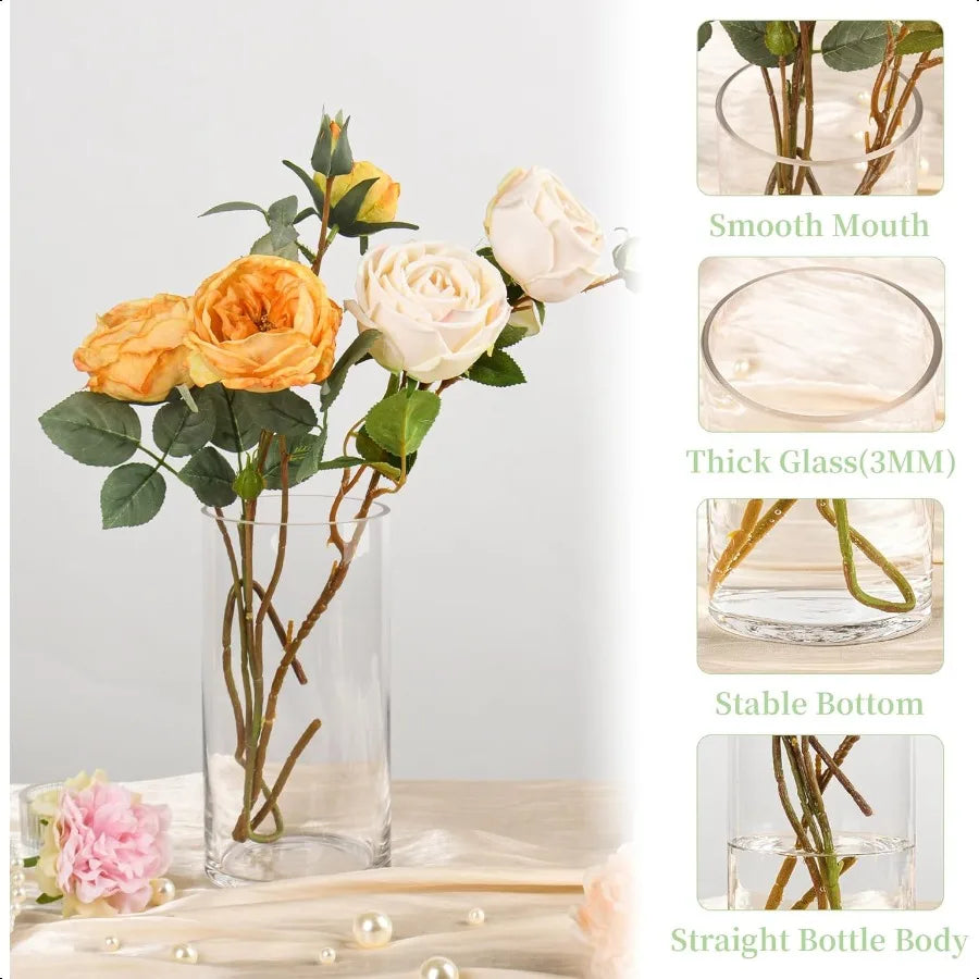 Glass Vase Flower Vase Tall Clear Cylinder Round Vase for Centerpieces Hurricane Floating Candle Holders Wedding Party Home Dec