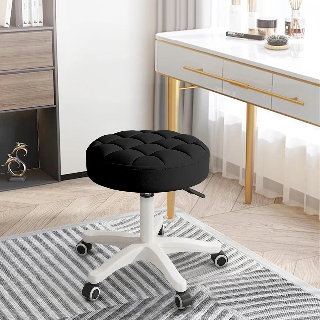 Small Chair Round Rolling Stool With Wheels PU Leather Height Adjustable Swivel Drafting Work SPA Salon Stools Home Office Chair
