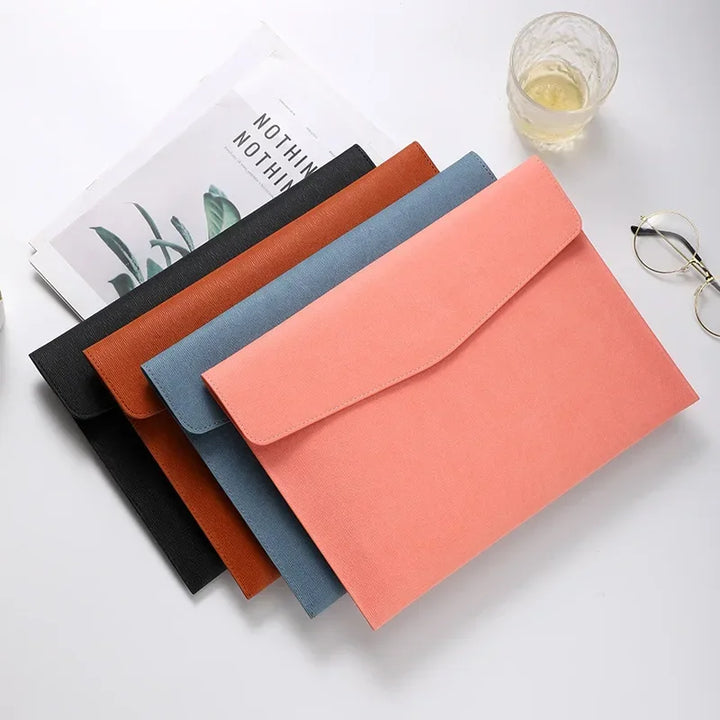 A4 Leather File Folder Large Capacity Document Bag Business Briefcase Magnetic Button Waterproof Laptop Cases Office Organizer