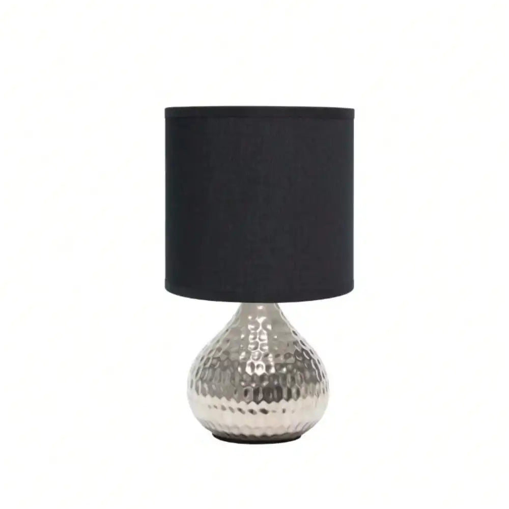 9.25 in. Silver and Black Hammered Drip Mini Table Lamp for Bedroom, Bedside for Nightstands, Table Lamp for Living Room