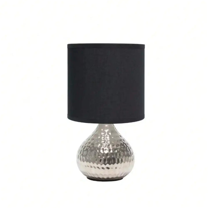 9.25 in. Silver and Black Hammered Drip Mini Table Lamp for Bedroom, Bedside for Nightstands, Table Lamp for Living Room