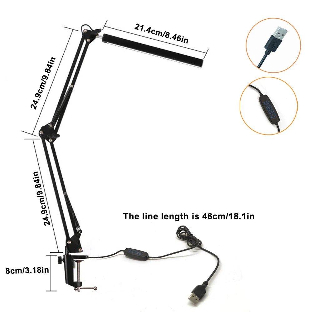 Single-Head LED Folding Metal Desk Lamp 3 Colors Adjustable 10 Brightness Levels Flexible Rotating Lamp Head for Home Reading PC
