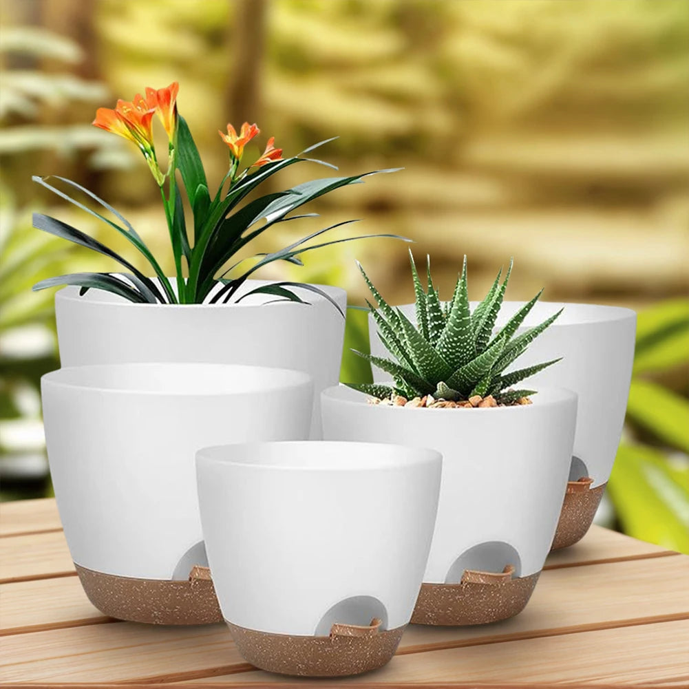 5Pcs Self Watering Planters with Drainage Hole Convenient Plant Pots Lightweight Large Flower Pot for Indoor Outdoor Plants
