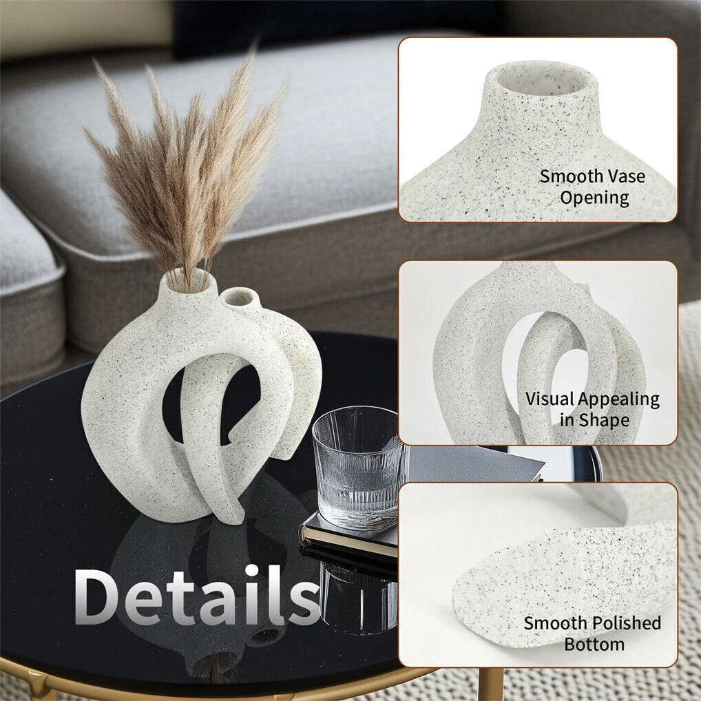 Set of 2 Artistic Decorative Vase White Reisn Hollow Snuggle Donut Flower Vases for Table Bouquet Centerpieces Displaying