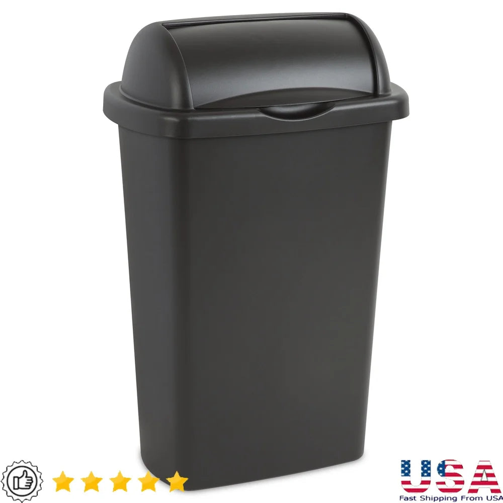 13 Gal Roll Top Wastebasket Plastic Easy Clean Kitchen Trash Can Indoor Use Durable Large Capacity Garbage Bin