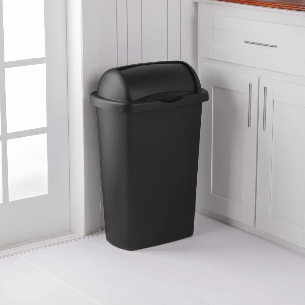 13 Gal Roll Top Wastebasket Plastic Easy Clean Kitchen Trash Can Indoor Use Durable Large Capacity Garbage Bin