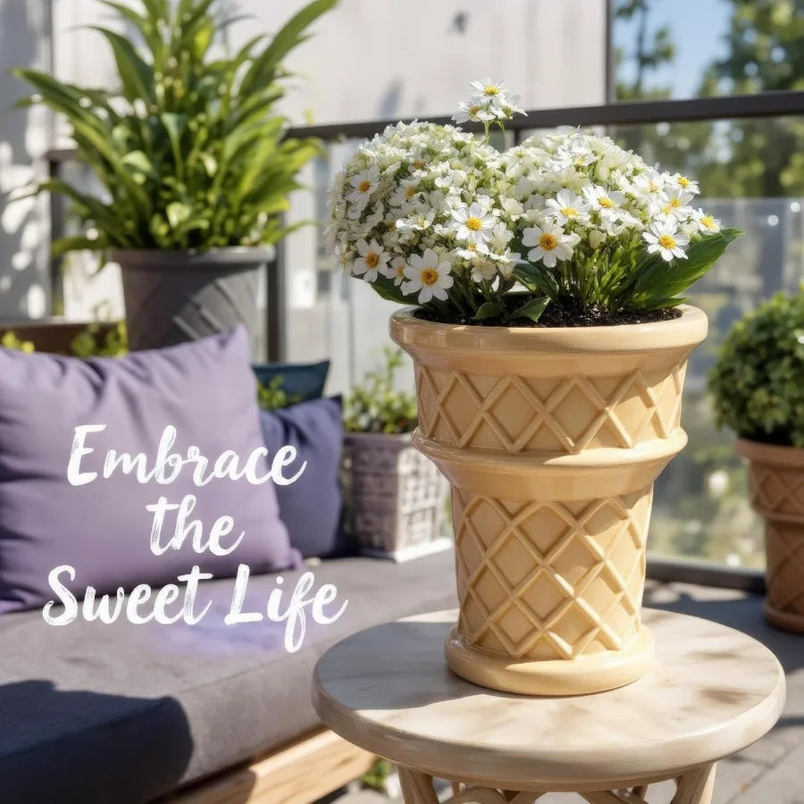 Fun and Unique Giant Ice Cream Cone Planter and Vase Quirky Large Ceramic 12 Tall Indoor Outdoor Vase for Plant Lovers Perfect